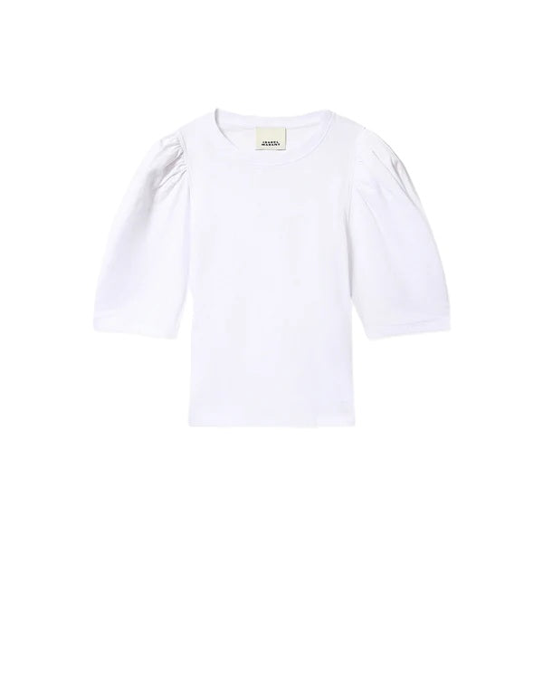 T-Shirt Isabel Marant MAELISS. Dieses schöne Shirt aus nachhaltiger Baumwolle hat halblange Puffärmel und einen Rundhalsausschnitt mit gerippten Abschlüssen in white weiß.