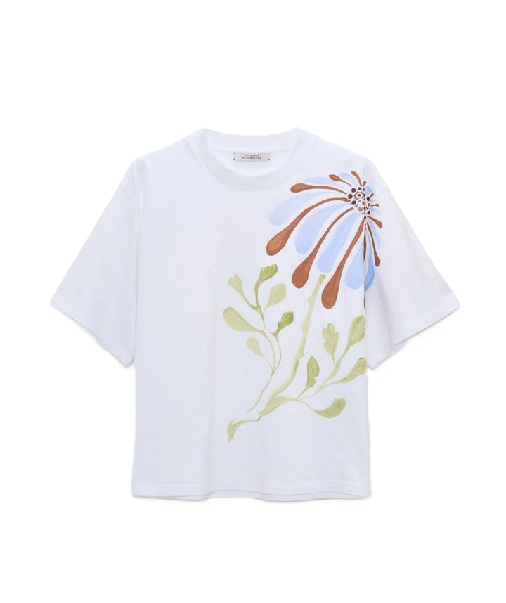 Shirt Dorothee Schumacher Daydream Flower in weiss mit Blumendruck und halben Ärmel aus Baumwolle. 