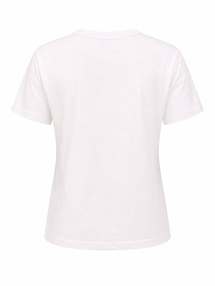 Weißes T-Shirt von Railin mit „Dot Socks Front Net“-Print und Netzstruktur aus Baumwolle mit kurzen Ärmeln.