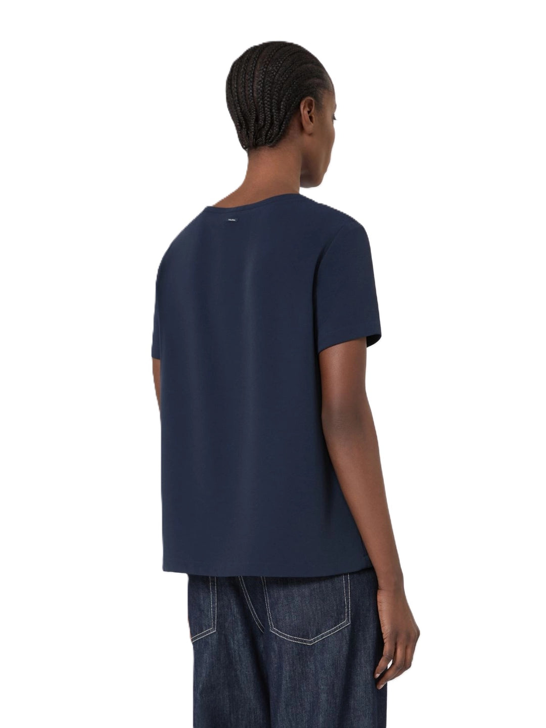 T Shirt von S Max Mara SMMREBECCA aus Seide. Oberteil in dunkelblau mit Rundhals und kurzen Ärmeln. Gerade Form. 