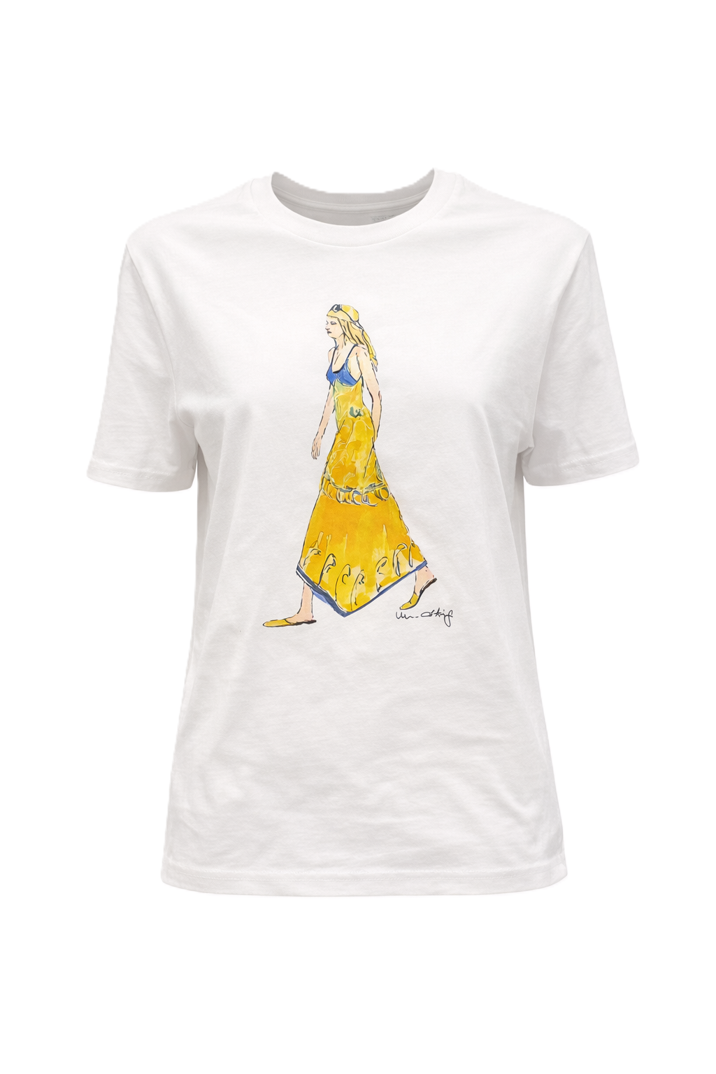 Shirt Unartig in weiß mit Frauenprint in Kleid und Kopftuch. Das Shirt ist aus Baumwolle, hat kurze Ärmel und einen Rundhalsausschnitt. Es fällt lässig aus. 