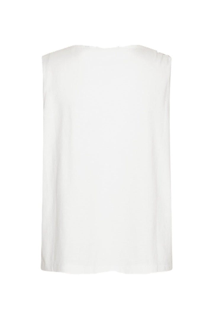 Tanktop Rotate in weiß. Das ärmellose Jersey-Tanktop in strahlendem Weiß ist aus weichem Baumwolljersey gefertigt. Es hat einen Rundhalsausschnitt mit einem kleinen, gerafften Knotendetail an einer Schulter, das der klaren Silhouette eine dezente Struktur verleiht. 