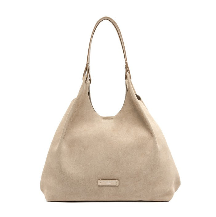 Handtasche von Gianni Chiarini in beige aus Wildleder. Eine große Tasche mit zwei Henkeln.