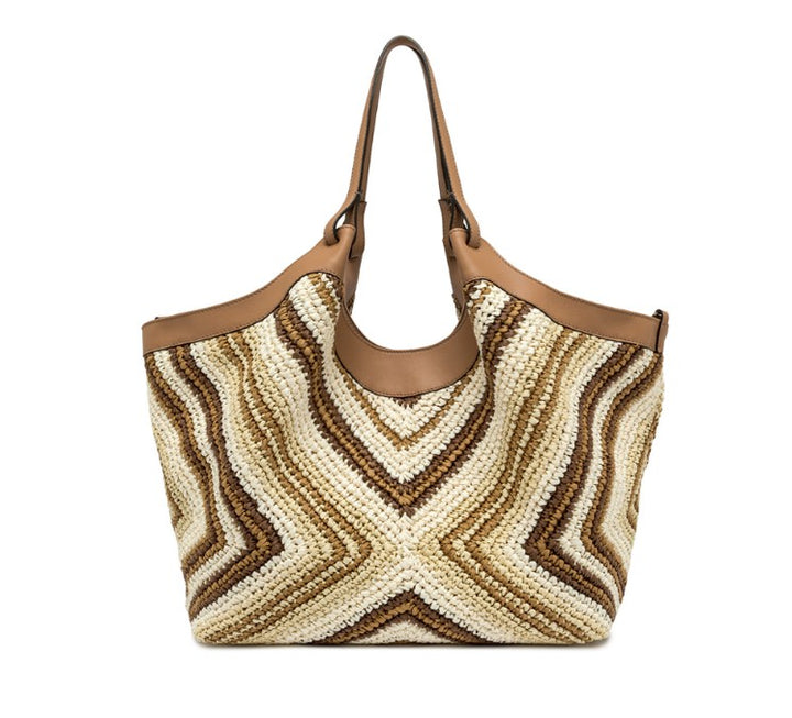 Handtasche DUA von Gianni Chiarini aus gewebtem Strohmaterial und Leder in einem schönen braunen Muster.