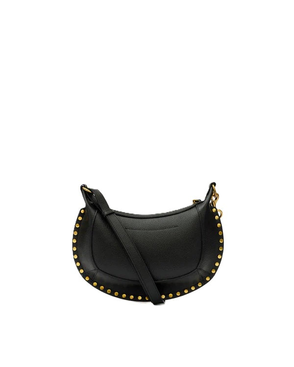 Tasche Isabel Marant OSKAN MOON. Diese elegante Baguette-Schultertasche ist aus genarbtem, pflanzlich gegerbtem Kalbsleder in Schwarz gefertigt. Der abnehmbare und verstellbare Tragriemen ermöglicht vielseitige Trageoptionen. Im Inneren bietet die Tasche zwei Fächer sowie ein mittiges Reißverschlussfach. Goldfarbene Details und das Logo auf der Vorderseite 