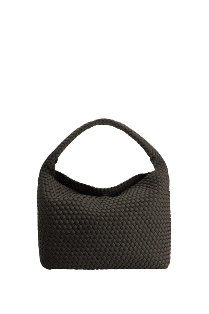 Große Handtasche von Marrea in dunklem Braun mit einem Griff und Magnetverschluss.