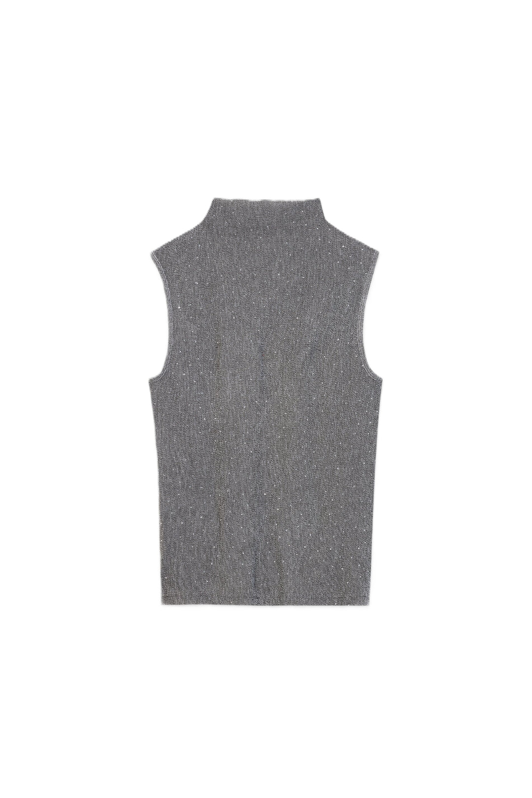 Silber-graues Mesh-Top von Luisa Cerano mit Glitzerstein-Besatz, angeschnittenem Rollkragen und körpernaher Passform.
