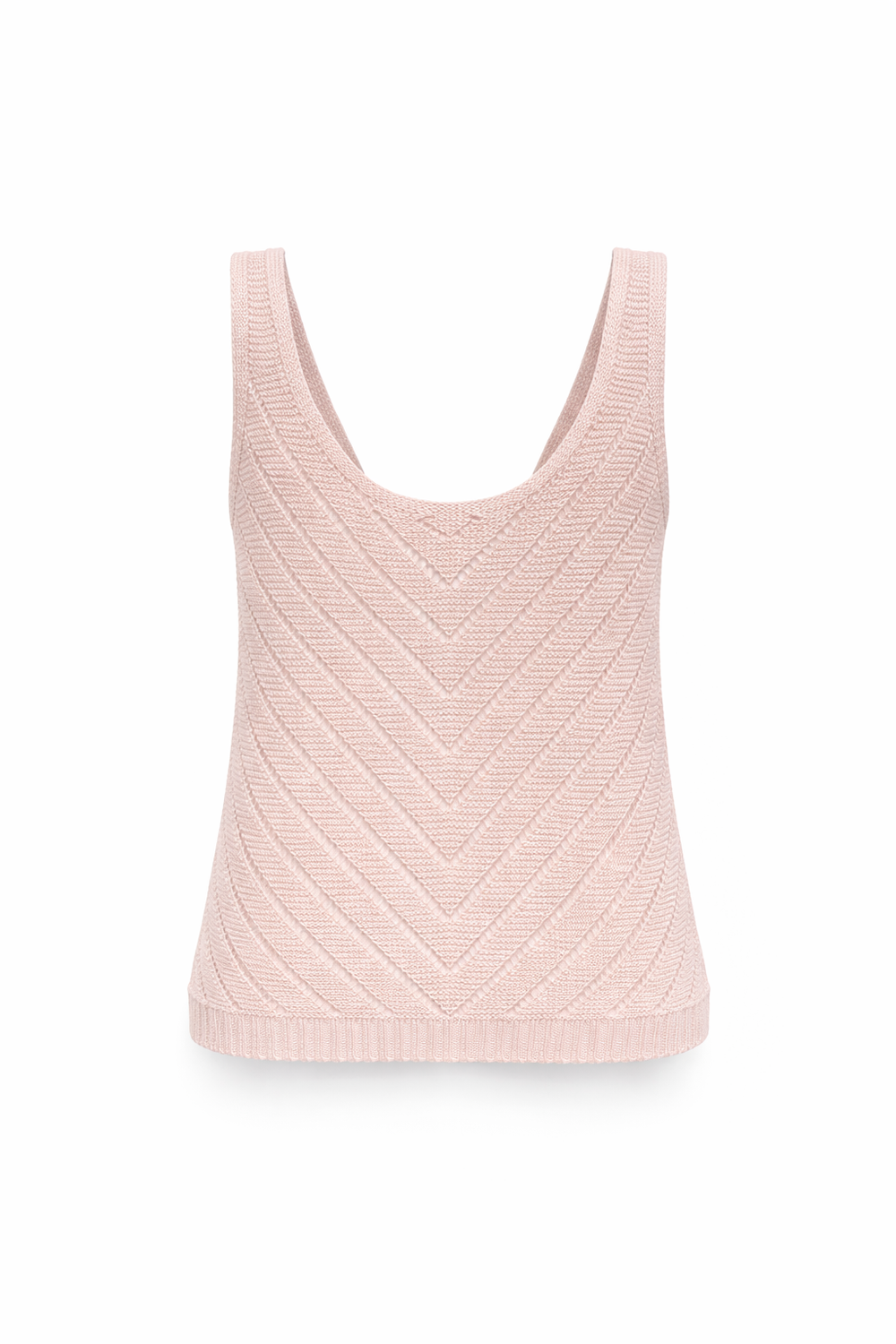 Handgefertigtes Stricktop mit breiten Trägern und rundem Ausschnitt in zartem Rosa aus Leinen.