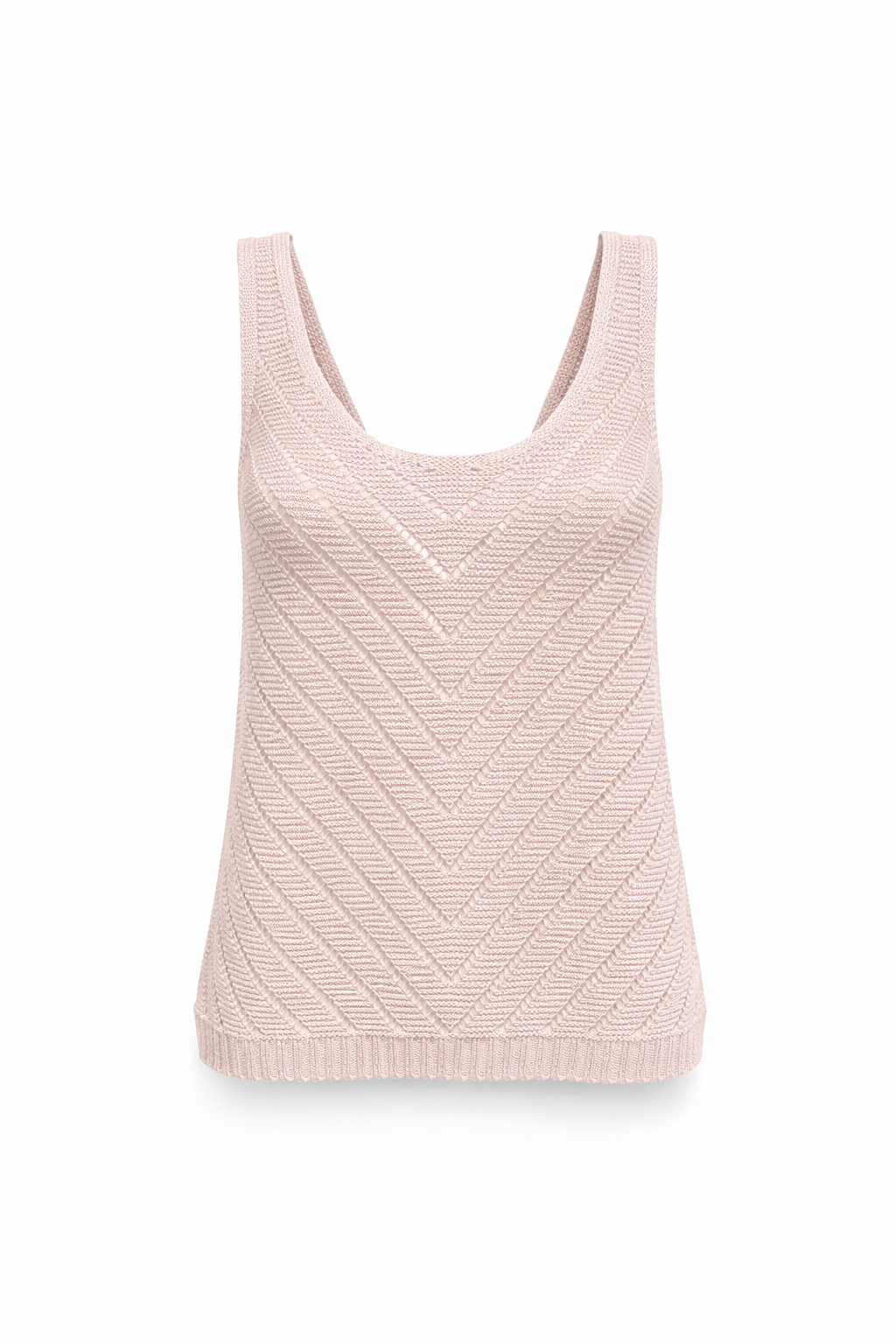 Handgefertigtes Stricktop mit breiten Trägern und rundem Ausschnitt in zartem Rosa aus Leinen.