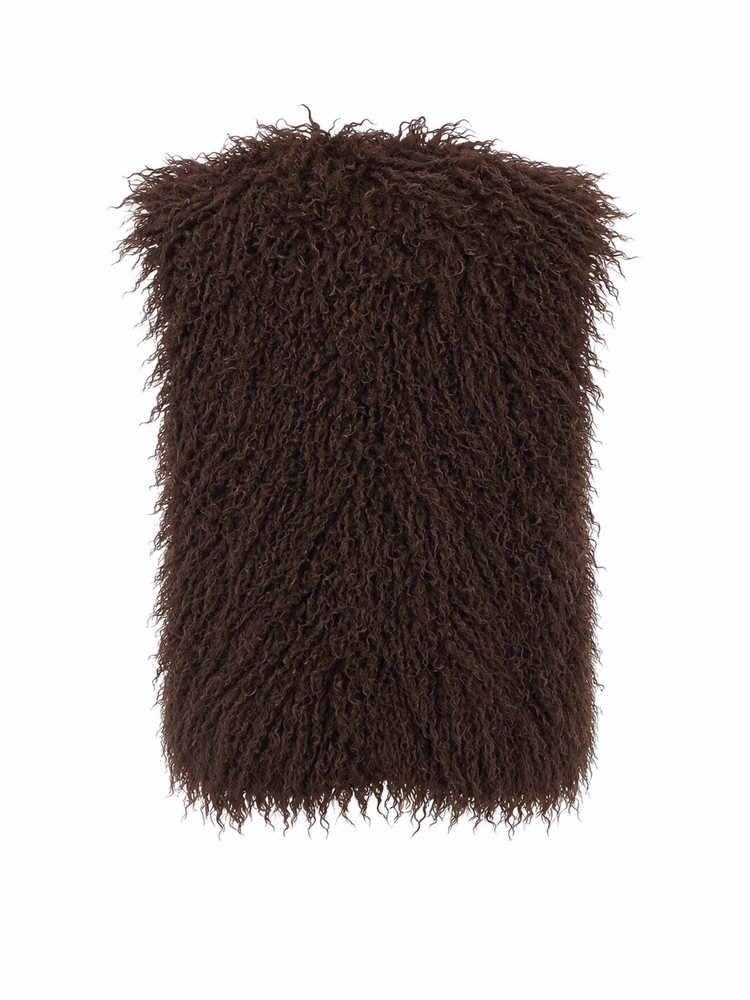 Eine dunkelbraune Weste aus Kunstfell ohne Ärmel. Sie hat einen V-Ausschnitt und lässt sich für perfekte Herbst und Winterlooks stylen.