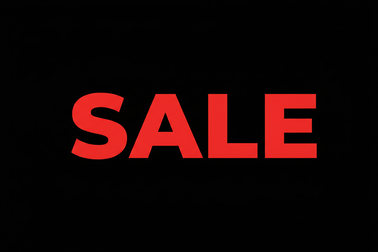 hintergrund schwarz, in der Mitte der Text "SALE" mit rot