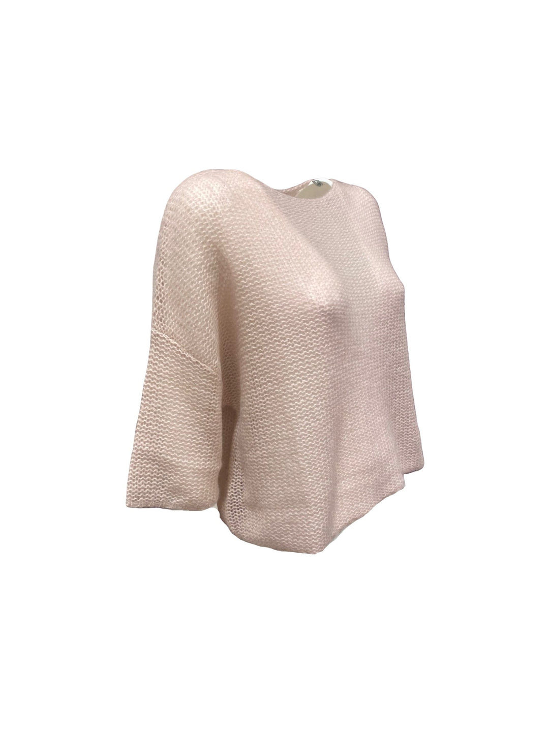 Pullover Lu Ren Bene Kaschmir Seide. Sehr weicher Strick mit Rundhalsausschnitt und 3/4 Ärmeln in locker gestrickter Ware in rosa. 