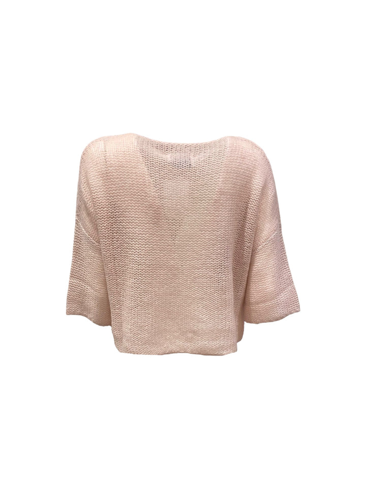 Pullover Lu Ren Bene Kaschmir Seide. Sehr weicher Strick mit Rundhalsausschnitt und 3/4 Ärmeln in locker gestrickter Ware in rosa. 
