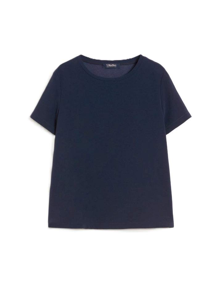 T Shirt von S Max Mara SMMREBECCA aus Seide. Oberteil in dunkelblau mit Rundhals und kurzen Ärmeln. Gerade Form. 